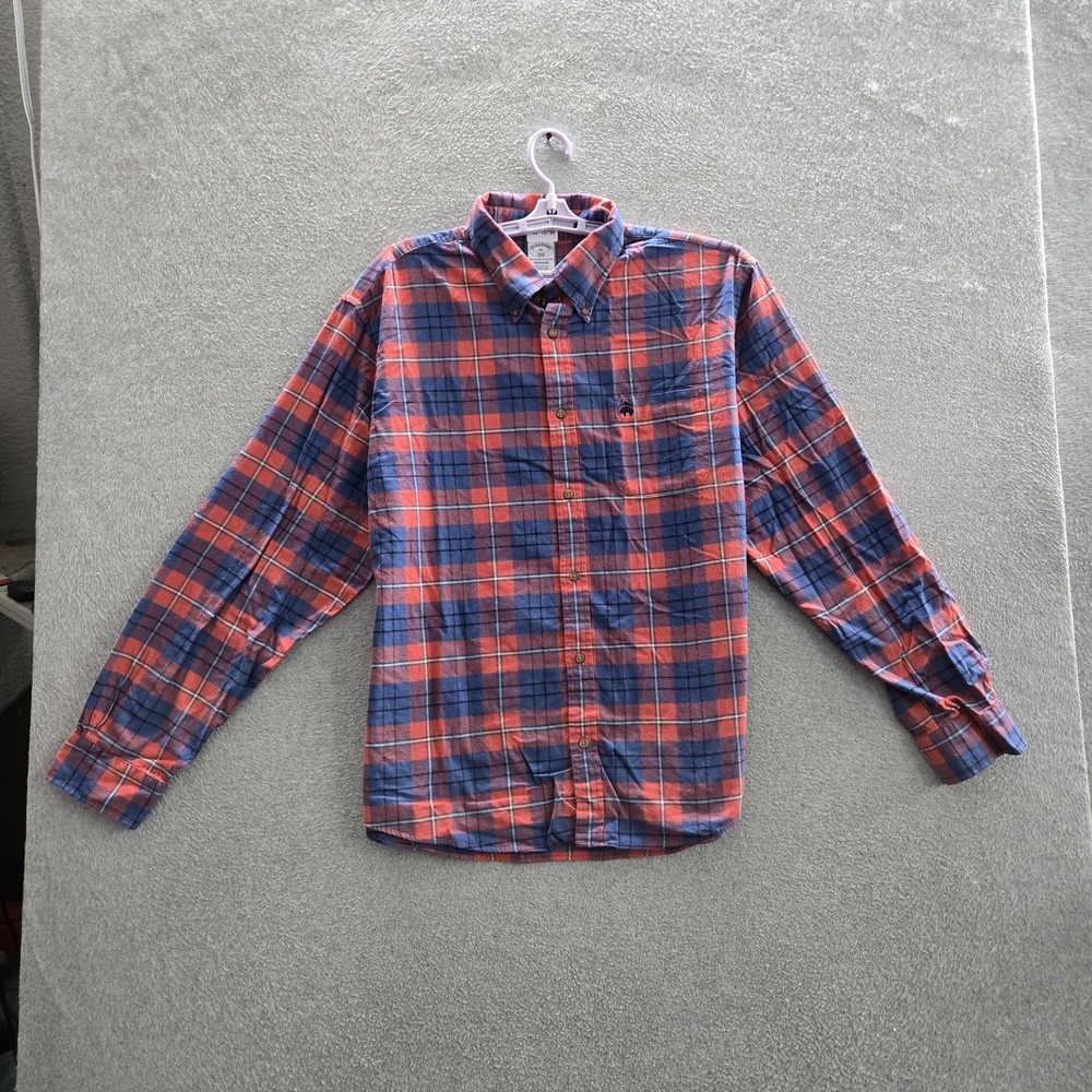 Brooks Brothers Men Button Up Shirt XL Red Embroidered Plaid Casual Shirt